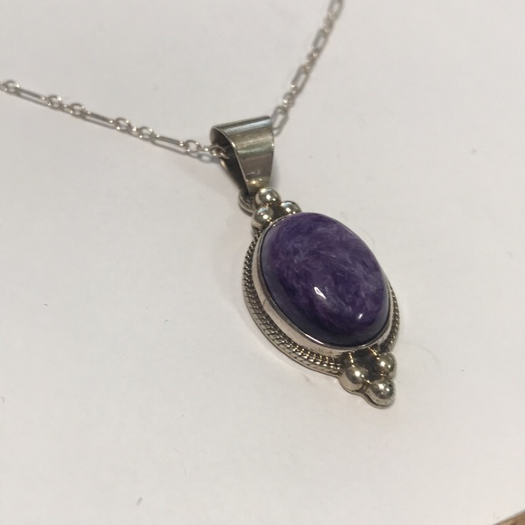 C Yazzi Navajo Pendant Necklace Sterling Silver Violet Charoite Native American - Picture 3 of 7